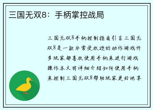 三国无双8：手柄掌控战局